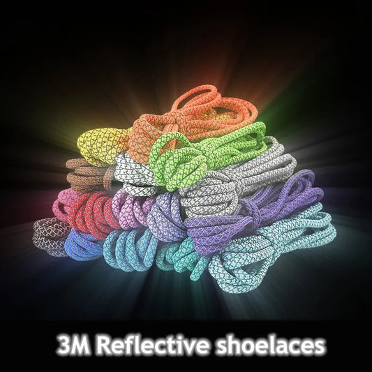 1 Pair 3M Reflective Shoelaces Top Quality Round Shoe Laces Boots and Sneaker Shoelace 19 Colors. - T and T Deals