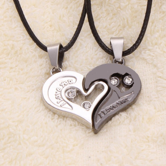 1 pair Fashion Couple Heart Shape Necklace . I Love You Pendant Necklace . Unisex Lovers Couples Jewelry Fashion Gift Accessories. - T and T Deals